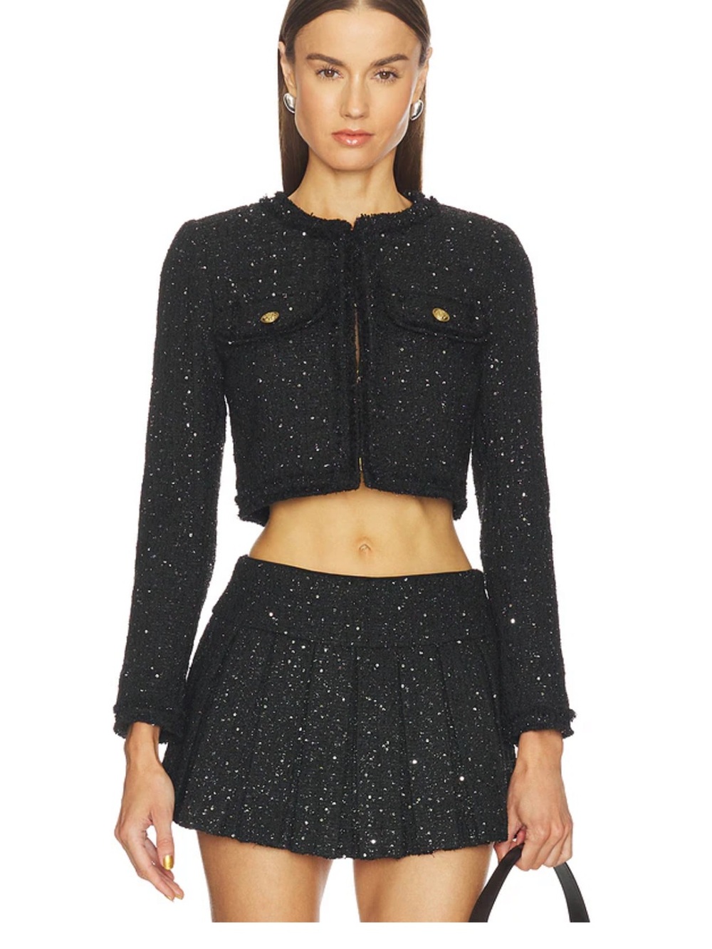Alice + Olivia Black Cropped Tweed Jacket & Skort Set
